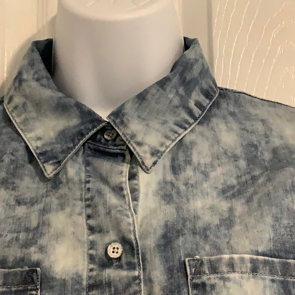 TRUE RELIGION Y2K Oversized Cotton Blue Acid Wash Punk Grunge Alt Urban Top S - Picture 4 of 10